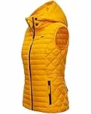 MARIKOO Damen Übergangsjacke leichte Steppweste mit Abnehmbarer Kapuze Hasenpfote Yellow Gr. XS