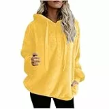 EMATOP Hoodie Damen Teddy-Fleece Pullover Winter Warm Kapuzenpullover Casual Einfarbig Sweatshirt mit Kapuze Fleecepullover Langarm Flauschiger Arbeitspullover Elegant Bequem Kapuzenpulli