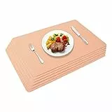 Miorkly Tischsets Abwaschbar, Platzset Leder 6er Set Abwischbar Kunstleder Wasserdicht Platzdecken, Tischset für Hause Küche Restaurant und Hotel, 45x30cm,Rosa