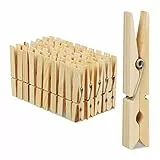 Relaxdays Wäscheklammern Holz, 100er Set, große Holzwäscheklammern, Basteln, Klammern zum Trocknen, Metallfeder, Natur, Pack, Naturfarben