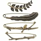 SUNNYCLUE 1 Box 8 Stück Vintage Anstecknadeln Antike Bronze Anstecknadel Sicherheitsbrosche Große Blatt Anstecknadel Feder Vogelzweig Ansteckbrosche Für Männer Und Frauen Mäntel Jacken Hüte Taschen De