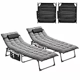 YITAHOME Sonnenliege 2er Set Klappbar mit Kissen 190x68x31cm, Campingliege mit 5 Einstellbaren Positionen, Sonnenliegen mit Kopfteil & Seitentasche, Sonnenliege 200kg für Garten, Pool, Camping, Grau