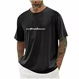 Oversized Tshirt Herren Mode Sommer Kurzarm Rundhals T-Shirt mit Kreativen Buchstaben Vintage Drucken Casual Lose Oberteile Baumwolle Lang Tops Shirt Männer Sportshirts Sale Angebote Schwarz5XL