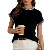 Damen Tank Tops mit Flügelärmeln Sommer Rundhals Oberteil Ärmellose Leichter Häkelstrickpullover Vest Shirt
