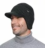 Wmcaps Wintermütze mit Ohrenschützern, Strickmütze für Herren Dickes Warmes Futter Wind und Kältefest Ski-Gehörschutz, Geschenke für Männer Frauen Freundinnen, Dunkelgrau