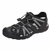 OutPro Sandalen Damen Wandersandalen Damen Geschlossene Zehensandalen Verstellbare elastische Kordel Sportsandalen Outdoor Wasserschuhe Wasserdicht Bequem Sommer Strand,schwarz/hellgrau39