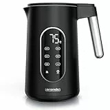 Arendo - digitaler Wasserkocher mit Temperatureinstellung - Edelstahl - Doppelwand Design Cool Touch - Display im Gehäuse - Kabellos - 2200 W - 1,7L – Überhitzungsschutz – Warmhaltefunktion – schwarz