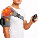 Schulter Massagegerät, 3-in-1 Massagegerät mit magnetischer Steuerung, Schulterbandage mit 5 Heizstufen & Vibration, 5000mAh Akku, 6600r/min Motor Schultermassagegerät für Zuhause & Büro, Grey