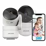 AMOROM WLAN Überwachungskamera Innen 360°, 2K KI-Kamera Überwachung mit Benutzerdefinierte Szenariowarnungen(Reduzieren Sie Fehlalarme), Funktioniert mit Alexa, 2,4G WiFi, 2 Stück