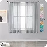 MRTREES Vorhänge Gardinen mit Store Vorhang Voile halbtransparent kurz in Leinenoptik Gardine Schals Grau 137×140cm (H×B) für Wohnzimmer Schlafzimmer Kinderzimmer 2er Set