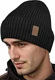 FLEERNIO Schwarz Wintermütze Herren Damen, Warme Mütze Herren Winter Strickmützen für Herren, Haube Herren Winter Mützen Männer, Outdoormütze Radmütze Skimütze Herren Geschenke für Männer Weihnachten