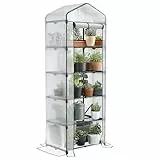 VOUNOT® Gewächshaus Foliengewächshaus, 5 Etagen Treibhaus Gartenhäuschen für Balkon mit 5 Regalebenen, Tomatenhaus Tomatengewächshaus, Weiß 69x49x193cm