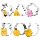 KUKIFUN 6Pack Biene Ausstecher Set, Biene, Bienenstock, Honigglas, Winnie bear, Blume Edelstahl Formen für Backen Sandwiches Kuchen Fondant Geburtstag Party Dekoration