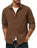 PJ PAUL JONES Herren Langarm Hemd Cord Klassischer Schnitt Lässiges Kordelhemd mit Knöpfen Braun L