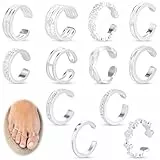 Tyqour 12 Stück Silber Zehenring Verstellbare Zehenringe für Frauen Toe Ring Offene Zehenringe Sommer Strand Fußschmuck für Damen Mädchen