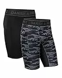 DANISH ENDURANCE Kompressions-Shorts, Sport Shorts, Kurze Leggings mit Taschen, für Herren, 2er Pack Mehrfarbig (1x Schwarz, 1x Grau Camo) 2er Pack L