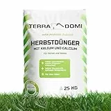 TerraDomi Herbstdünger Rasen 25 kg | Rasendünger Herbst mit Langzeitwirkung | verdrängt Moos | Kalium Dünger für starke Wurzeln macht den Rasen winterfest | streuwagengeeigneter Herbstrasendünger