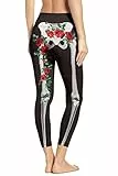 Loveternal Leggings Halloween Kostüm Damen Totenkopf Blumen Druck Hose Lange Skelett Stretch Sporthose Blickdichte Winter Workout Fitness Hose Tights Geschenke für Frauen XL