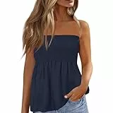 Sommer trägerlose Tops Damen elastischer Saum Vintage Tops Blau L