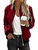 Zeagoo Bomberjacke für Damen, lässiger Mantel, Reißverschluss, Oberbekleidung, Windbreaker mit Taschen, S-XXL, Weinrot, XXL