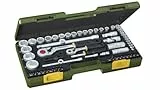 PROXXON Steckschlüsselsatz, Komplettsatz mit 1/4'' und 1/2''-Umschaltratsche, 65-teiliges Werkzeug-Set mit Kunststoffkoffer, 23286