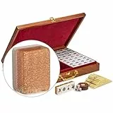 Yellow Mountain Imports Klassisches chinesisches Mahjong-Spielset, Champagner Gold - mit 148 mittelgroßen Fliesen und einem Holzkoffer - Für chinesisches Spielstil
