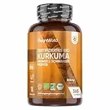 Bio Kurkuma Kapseln - 365 Turmeric Capsules - 1 Jahr Vorrat - Curcuma Pulver mit Ingwer & Schwarzer Pfeffer - Vegan - Bio Zertifiziert - Alternative zu Curcuma Extraxt - Laktosefrei - WeightWorld