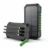 Hiluckey Solar Powerbank 27000mAh, Tragbare Solar Ladegerät mit 3 Integrierten Kabeln, Solar Power Bank mit 3 Ausgängen USB C Externer Akku mit LED Taschenlampe für Smartphones Tablets (Grün)
