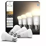 Philips Hue White E27 LED Glühbirne, 810lm, warmweiß, dimmbar, steuerbar via App, kompatibel mit Amazon Alexa (Echo, Echo Dot), 4er Pack, neue Generation