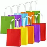 OWill Papiertüten Bunt,10 Stück Geschenktüten, Papiertüten klein mit henkel,Geschenktüten Kindergeburtstag,Partytüten aus Kraftpapier für Kindergeburtstag, Hochzeiten-150×80×210mm