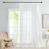Deconovo Gardinen mit Kräuselband Voile Vorhang Wohnzimmer Dekoschal Transparent Vorhänge für Schlafzimmer Kinderzimmer Gardinenschals, 220x300 cm(HöhexBreite), Weiß, 1 Stück