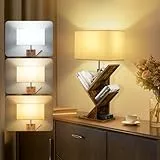 GOOGO Bücherregal Baumform mit Beleuchtung und Ladestation, 4 Ebenen Standregal für Bücher, CD, 3 Farbtemperaturen, Tisch bücherregal für Wohnzimmer, Schlafzimmer und Homeoffice (Braun)