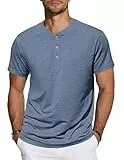 TARAINYA Henley Shirt Herren Baumwolle T-Shirt Kurzarm Sommer Männer mit Knopfleiste Blau L