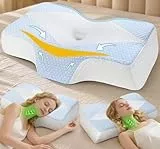 Hypuno Nackenstützkissen gegen Nackenschmerzen, orthopädisches Kopfkissen, ergonomisches Memory Foam Nackenkissen mit 2 Höhen, Hohlraum & kühlendem Bezug, für Seiten- und Rückenschläfer - Hellblau