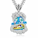 ICEDIAMOND Kaltemaille bemalte abstrakte Kunst Tribal Savage Anhänger mit Miami Kubanische Kette, Krappenfassung CZ Diamant Vergoldet Hip Hop Crazy Bright Halskette für Männer (White,20''Cuban)
