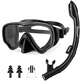 UPhitnis Schnorchelset Kinder - Taucherbrille Anti-Fog und Trocken Schnorchel - Anti-Leck Tauchmaske Dry Schnorchel - Schnorcheln Set für Jungen Mädchen - Rosa, Blau, Schwarz, Gelb