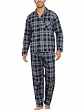 ENJOYNIGHT Schlafanzug Herren Lang Flanell Pyjama Set Baumwolle Winter Zweiteilige Nachtwäsche Kariert Loungewear (XX-Large,Hellblau Kariert)