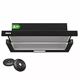 CIARRA CBCB6906D A++ Dunstabzugshaube 60 cm Flachschirmhaube 370 m³/h mit CBCF002X2 Aktivkohlefilter Integrierte Einbau Flach Abluft Umluft Abzugshaube 2 Stufen Schwarz