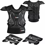 JUSTDOLIFE 5 Stück Motorrad Schutz Jacke, Kinder Motorrad rüstung mit Knieschoner Ellbogenschoner Brustpanzer Racing,für Outdoor Sport (Schwarz)