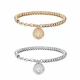 JewelryWe Schmuck 2 PCS Damen Armband Edelstahl Lebensbaum Baum des Lebens Perlen Armbänder Armschmuck für Valentinstag Hochzeitstag Weihnachten, Silber Rosegold