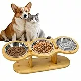 Zuxbolf Katzennapf Erhöht Futterstation Katzen mit 3 Edelstahl Schüsseln 15° Gekippte Ergonomischer Futterstation Höhe Verstellbar Futternapf Fressnapf und Wassernapf für Katzen und Kleine Hunde