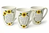 Tasse Sonnenblume Tassen Sonnenblumen 400ml, 3er Set Becher Kaffeetasse Trinkbecher sunflowers Guten Morgen Sprüche Geschenk mit Henkel Spruch Blumen Frühling Sommer