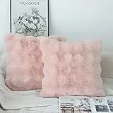 NIULAA 2er Set Deko Kissenbezug 45x45 Rosa Weich Kunstpelz Kissenbezüge Flauschig Luxus Plüschkissen Quadratisch Kissenhülle Pelz Dekokissen Sofakissen Aesthetic Kuschelig Kisse
