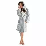 CelinaTex XS-XXXL Bademantel Kapuze zweifarbig kurz aufgesetzte Taschen Damen Mikrofaser Kuschelfleece OEKO-TEX Miami