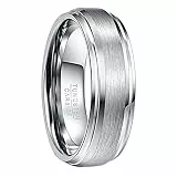 NUNCAD Ringe Silber 7mm Wolfram Ring Herren Schlichter Ehering mit Gebürsteter Mitte Männer Ring für Hochzeit, Verlobung, Versprechen, Größe 62(19.7)