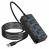 CERRXIAN USB-Hub, 4-Port-USB-Hub-Splitter mit individuellen An-/Aus-LED-Schaltern, 2 m langes Kabel, Multi-Port-Erweiterer, schnelle Datenübertragung, USB-Splitter für Laptop, PC, mobile HDD