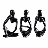 Asslye Denker Skulptur Deko,3 Stück Abstrakte Kunst Figuren Statuen Deko für Wohnzimmer Bücherregal Esstisch Büro (Schwarz), a001