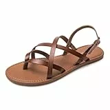 HEVA Damen Sommer Riemchensandalen Flache Sandalen Verstellbare Casual Fisherman Sandale Damen Offene Zehe Hochzeit Sandalen(5UK 38EU,Kaffee)