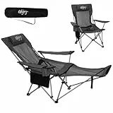 #WEJOY 2-in-1 Campingstuhl Faltbar 180kg mit Fußstütze,Strandstuhl mit 4-Fach Verstellbarer Rückenlehne, Liegestuhl Relaxsessel Liege mit Getränkehalter,Campingstuhl für Camping Outdoor Grau/Schwarz