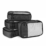 Amazon Basics Packwürfel Set für Koffer, Reise Organizer, Reißverschluss, 4Stück, Klein, Schwarz